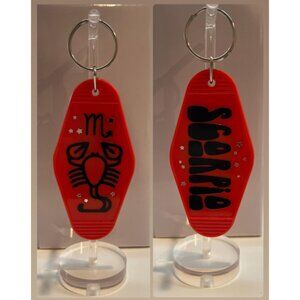SCORPIO Zodiac Stars Retro Motel Red Black Keychain